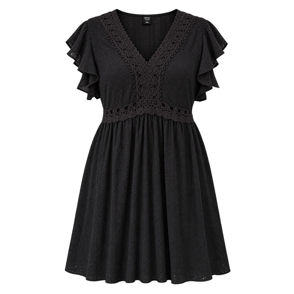 SHEIN Curve Dress Women 4XL Black Eyelet Lace Boho Fairycore Flutter Sleeve